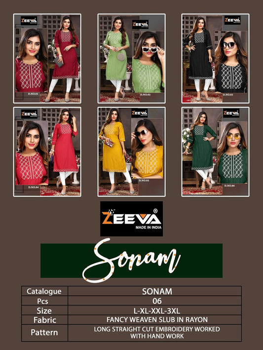 Sonam Zeeva Rayon Knee Length Kurtis Manufacturer India
