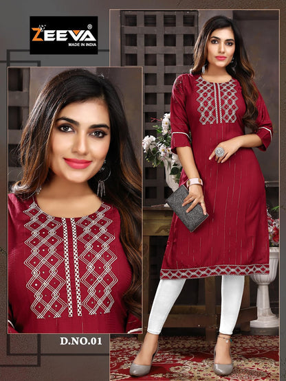 Sonam Zeeva Rayon Knee Length Kurtis Manufacturer India