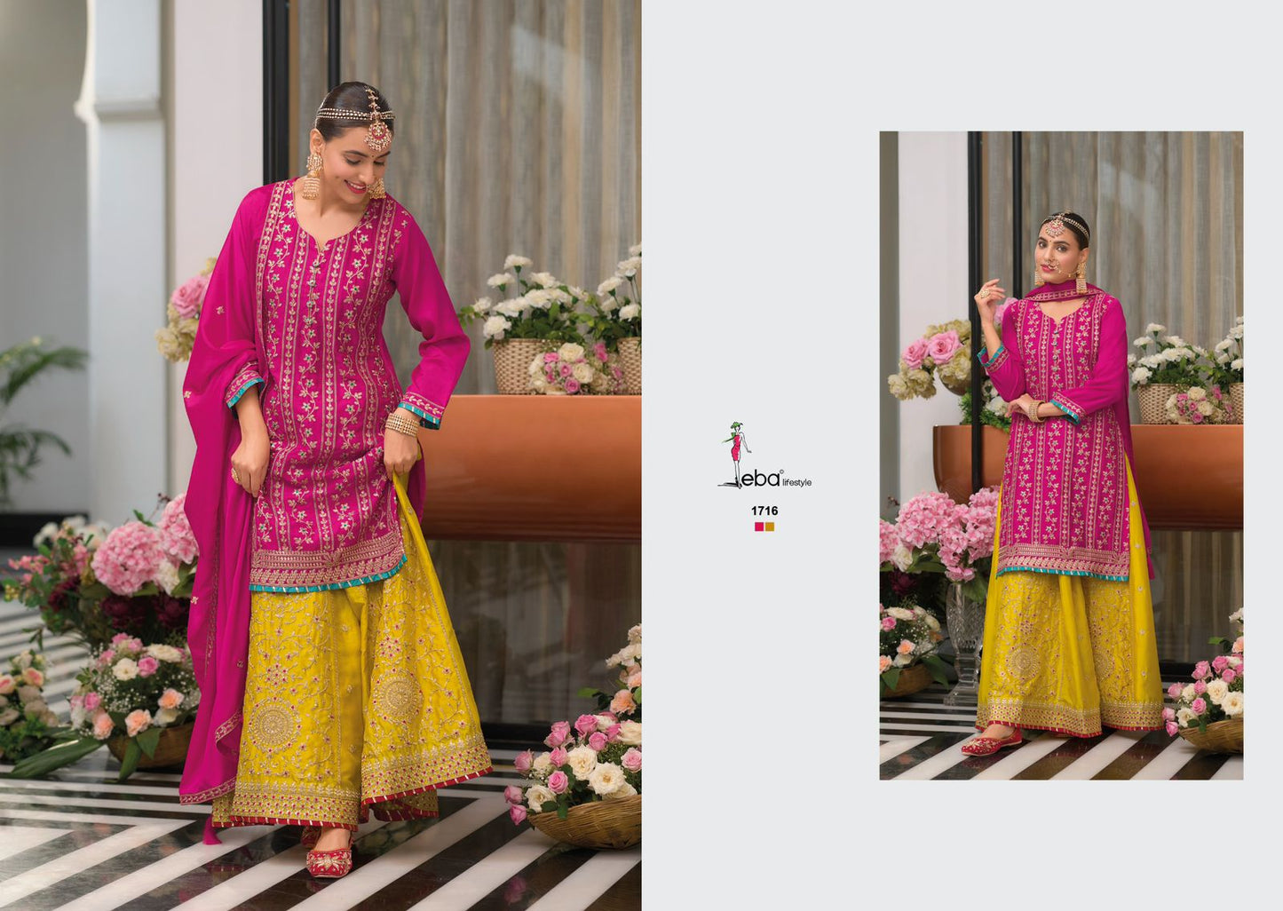 Soni Kudi Eba Lifestyle Chinon Readymade Plazzo Style Suits Wholesale Rate