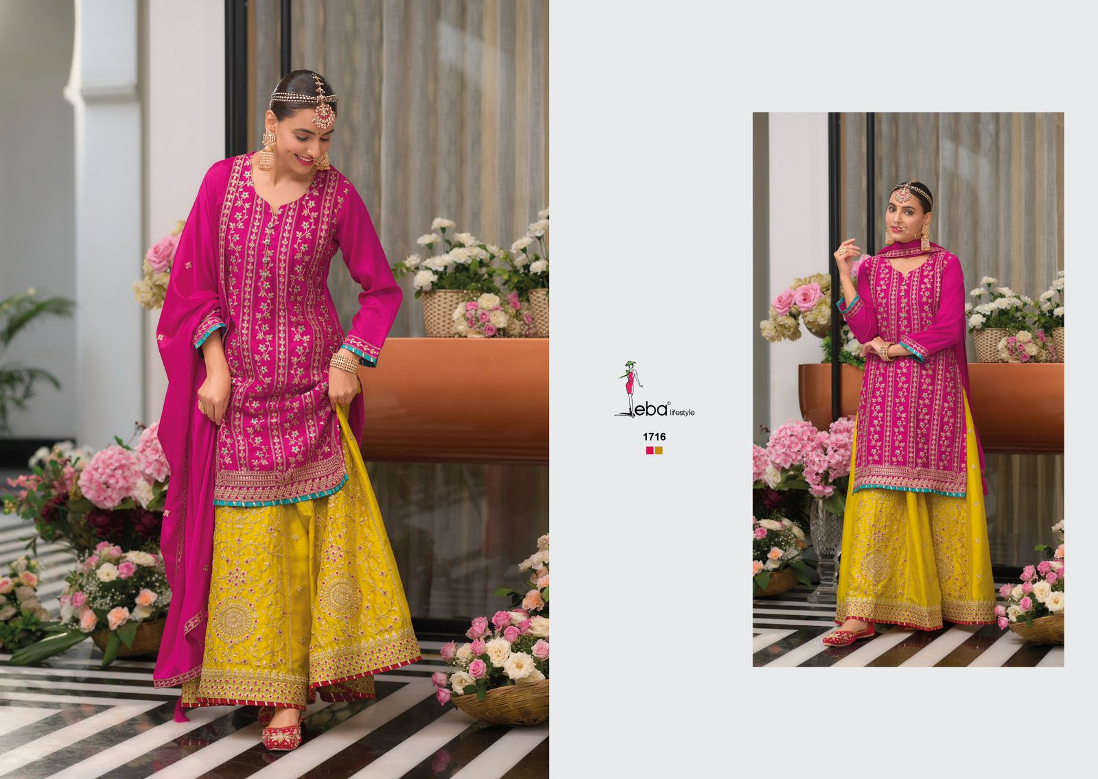 Soni Kudi Eba Lifestyle Chinon Readymade Plazzo Style Suits Wholesale Rate