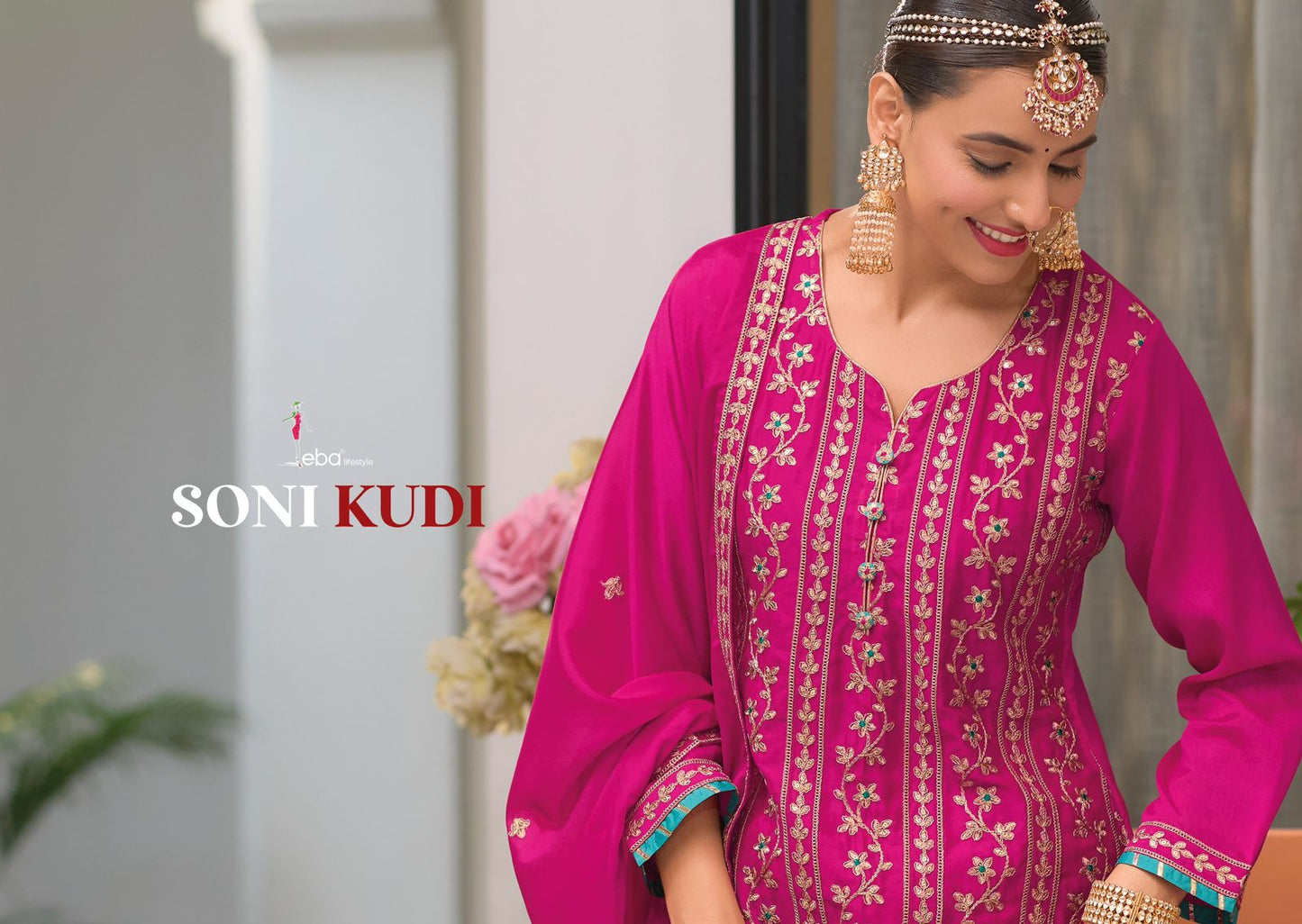 Soni Kudi Eba Lifestyle Chinon Readymade Plazzo Style Suits Wholesale Rate