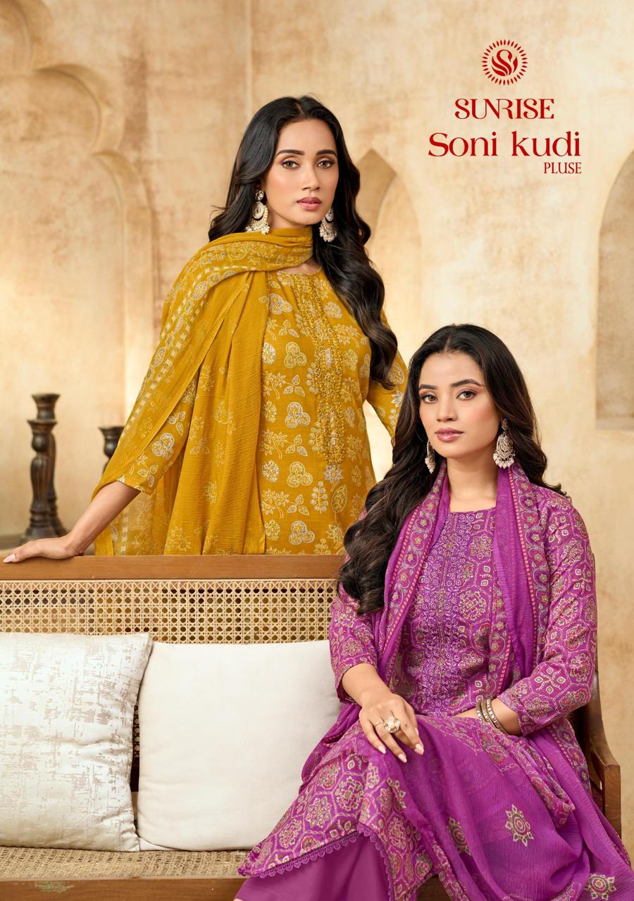 Soni Kudi Plus Sunrise Slub Cotton Pant Style Suits Exporter Ahmedabad
