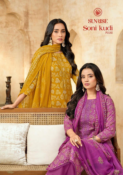 Soni Kudi Plus Sunrise Slub Cotton Pant Style Suits Exporter Ahmedabad
