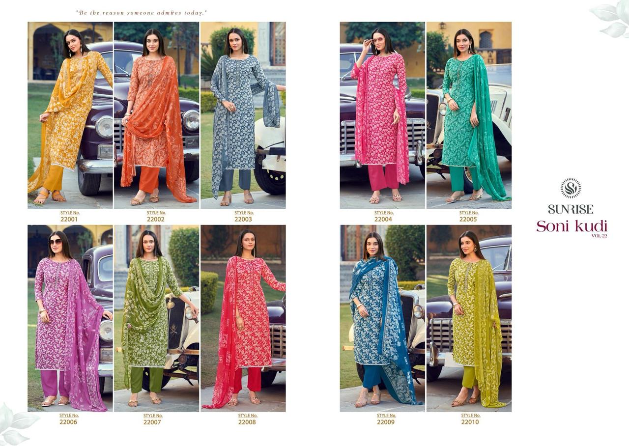 Soni Kudi Vol 22 Sunrise Slub Cotton Pant Style Suits Wholesale Rate