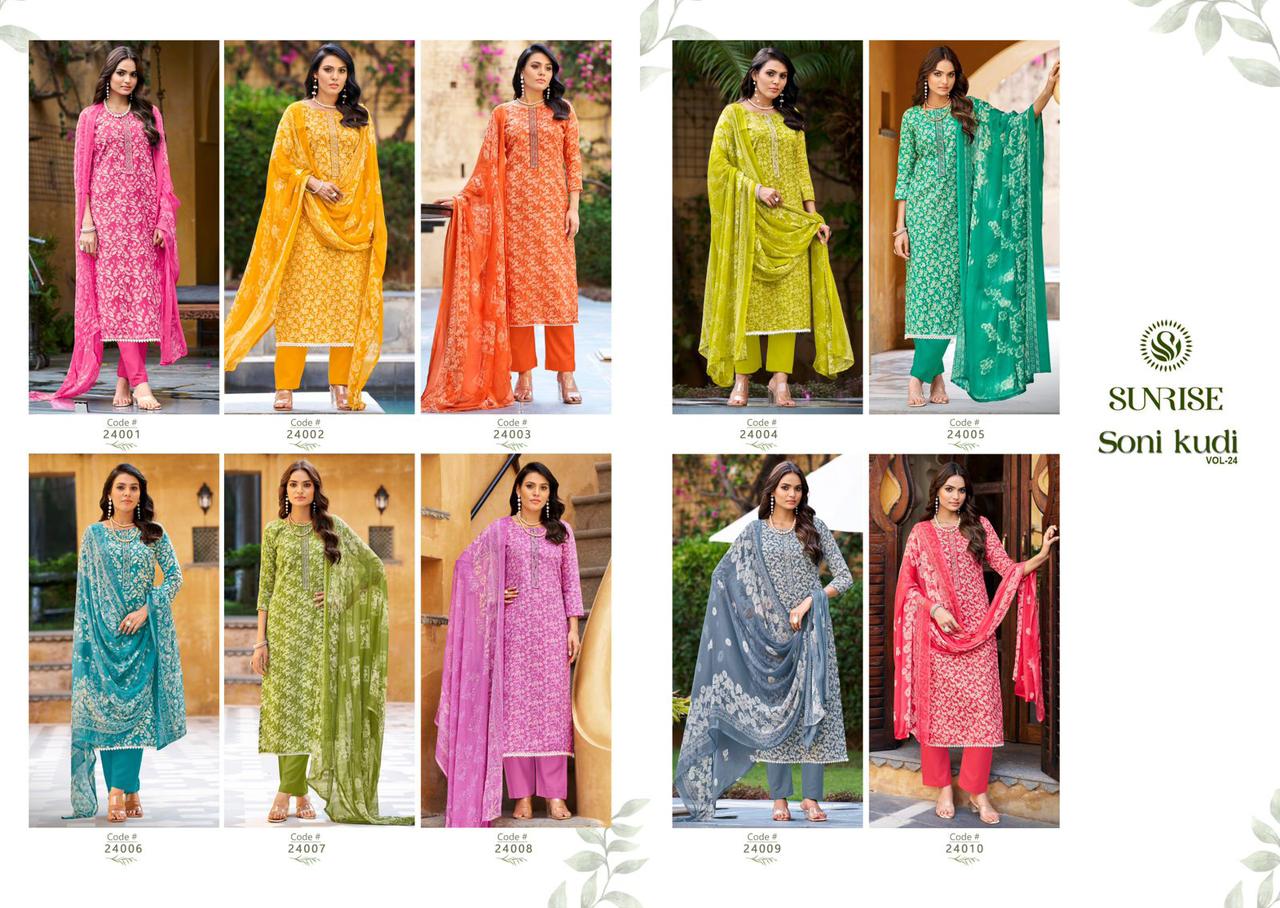 Soni Kudi Vol 24 Sunrise Cotton Pant Style Suits Manufacturer Ahmedabad