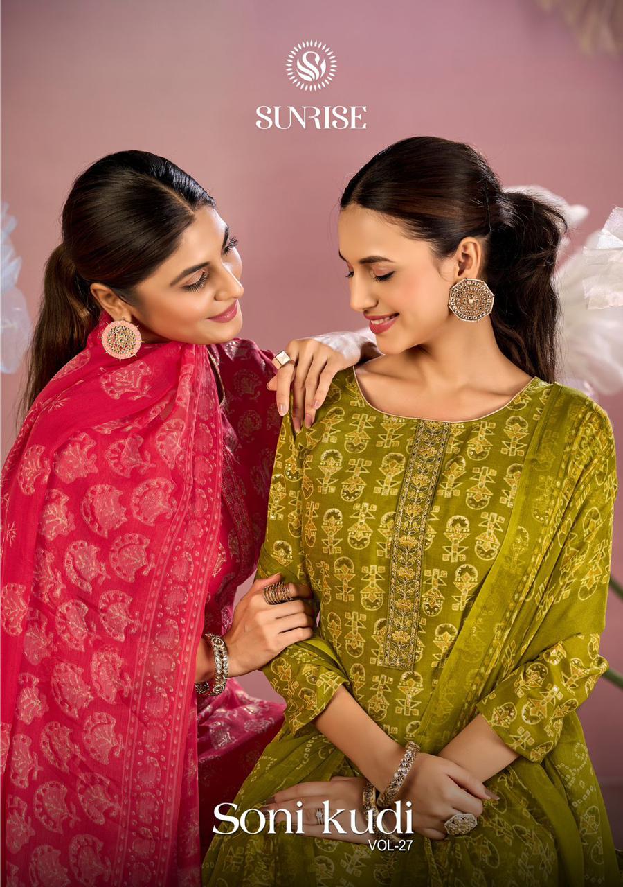 Soni Kudi Vol 27 Sunrise Slub Cotton Pant Style Suits Supplier India