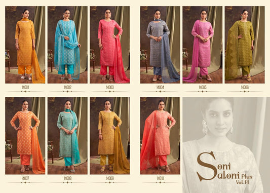 Soni Saloni Plus Vol 14 Salvi Fashion Cotton Slub Pant Style Suits Wholesale