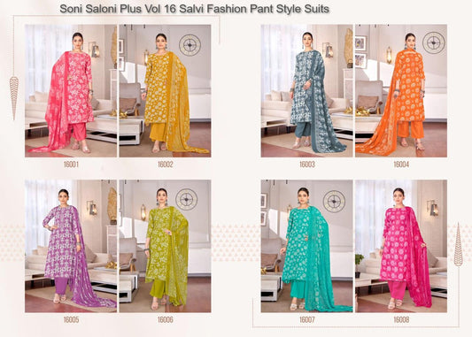Soni Saloni Plus Vol 16 Salvi Fashion Cotton Slub Pant Style Suits Exporter India