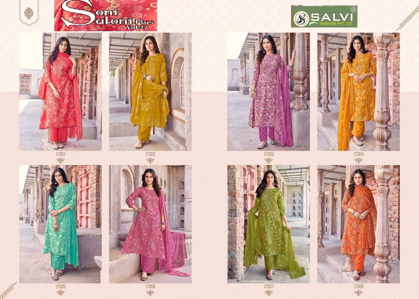 Soni Saloni Plus Vol 17 Salvi Fashion Cotton Slub Pant Style Suits Exporter
