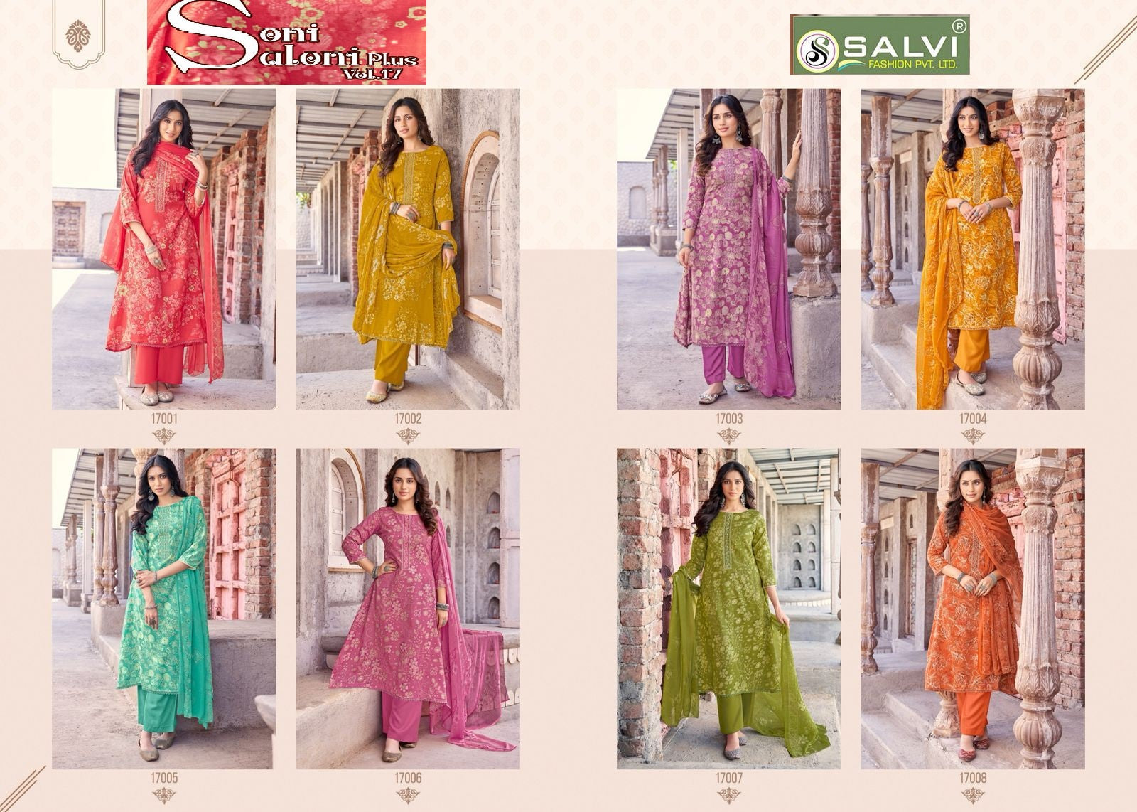 Soni Saloni Plus Vol 17 Salvi Fashion Cotton Slub Pant Style Suits Exporter