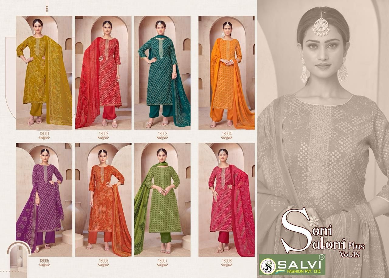 Soni Saloni Plus Vol 18 Salvi Fashion Cotton Slub Pant Style Suits Supplier India