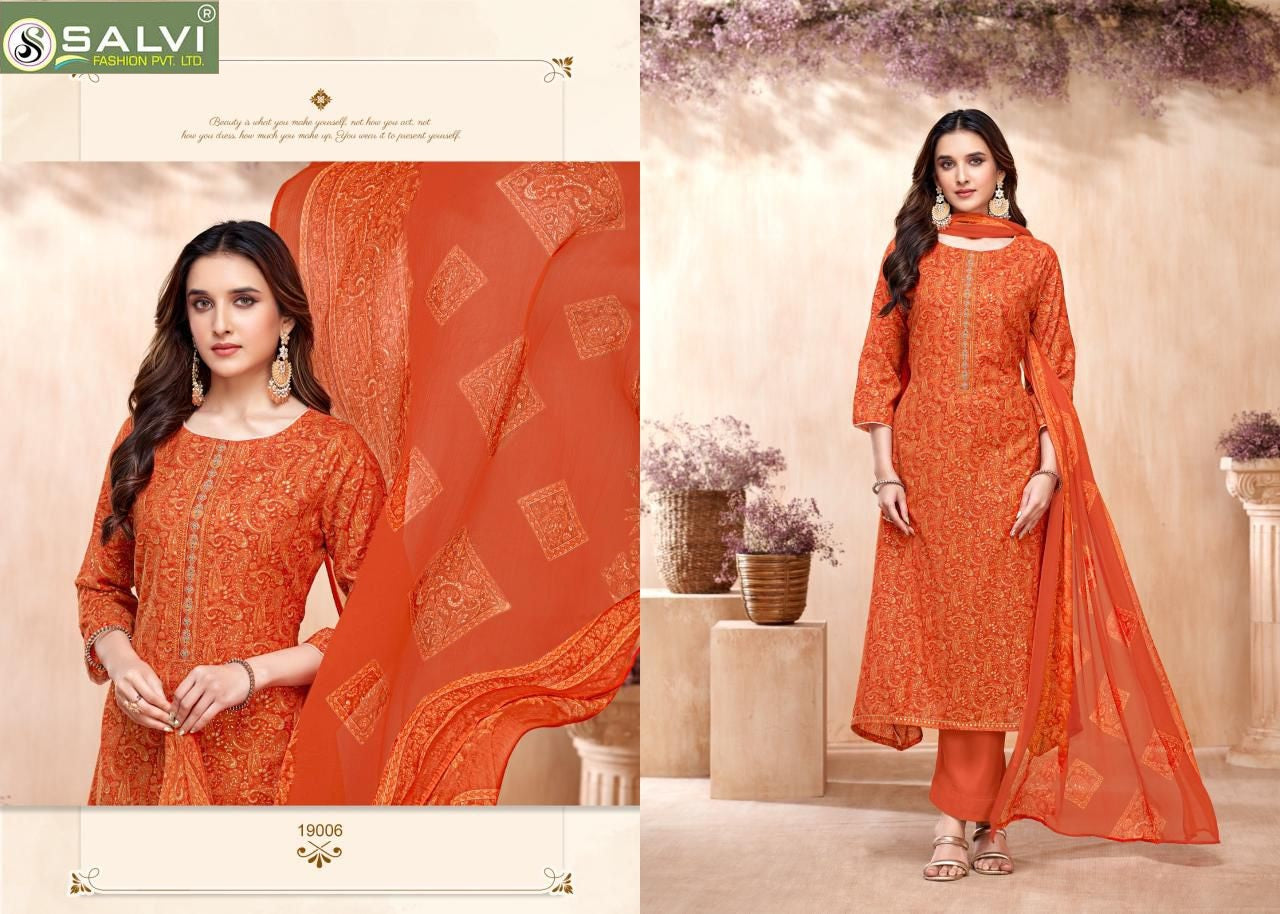 Soni Saloni Plus Vol 19 Salvi Fashion Cotton Slub Pant Style Suits Manufacturer Gujarat
