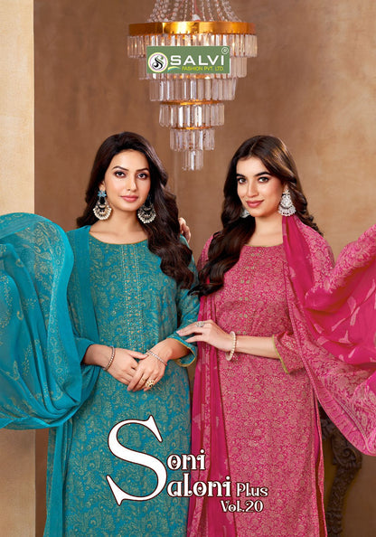 Soni Saloni Plus Vol 20 Salvi Fashion Cotton Slub Pant Style Suits Exporter Gujarat