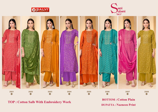 Soni Saloni Vol 2 Salvi Fashion Cotton Slub Pant Style Suits Supplier