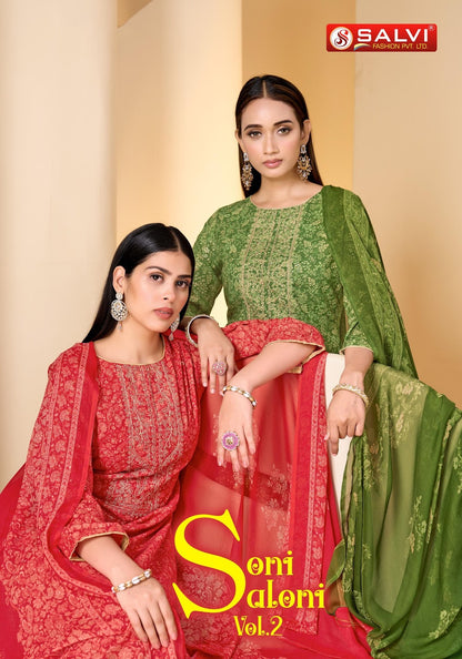Soni Saloni Vol 2 Salvi Fashion Cotton Slub Pant Style Suits Supplier