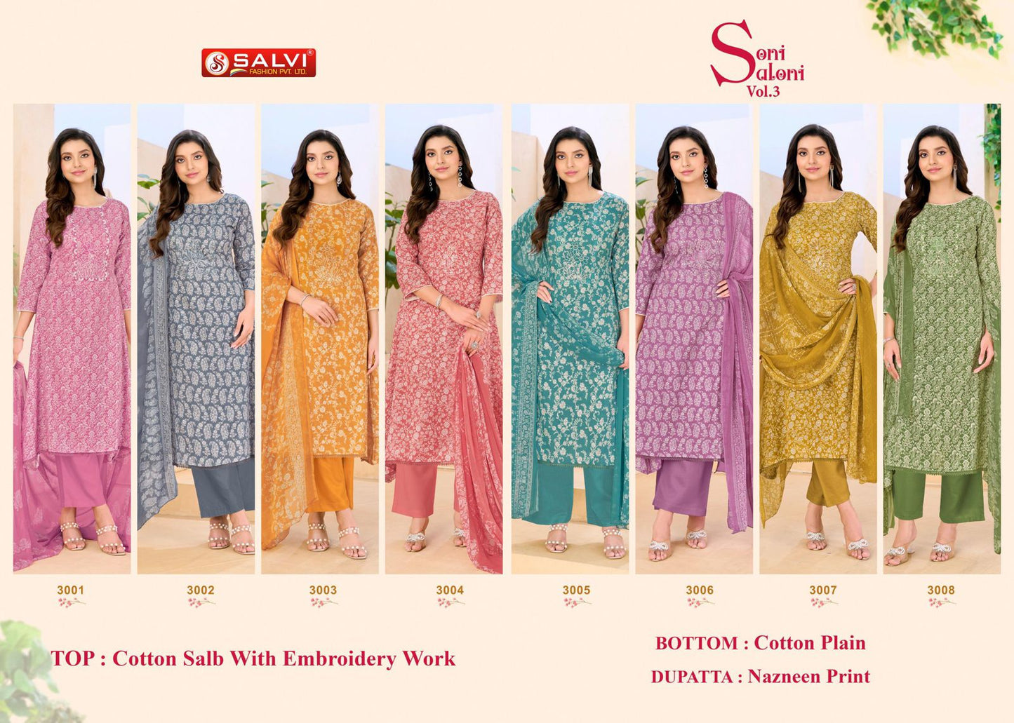 Soni Saloni Vol 3 Salvi Fashion Cotton Slub Pant Style Suits Exporter
