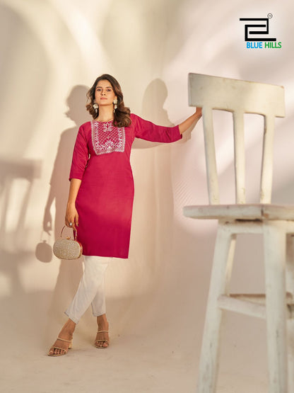 Sonia Blue Hills Silk Knee Length Kurtis Manufacturer Gujarat