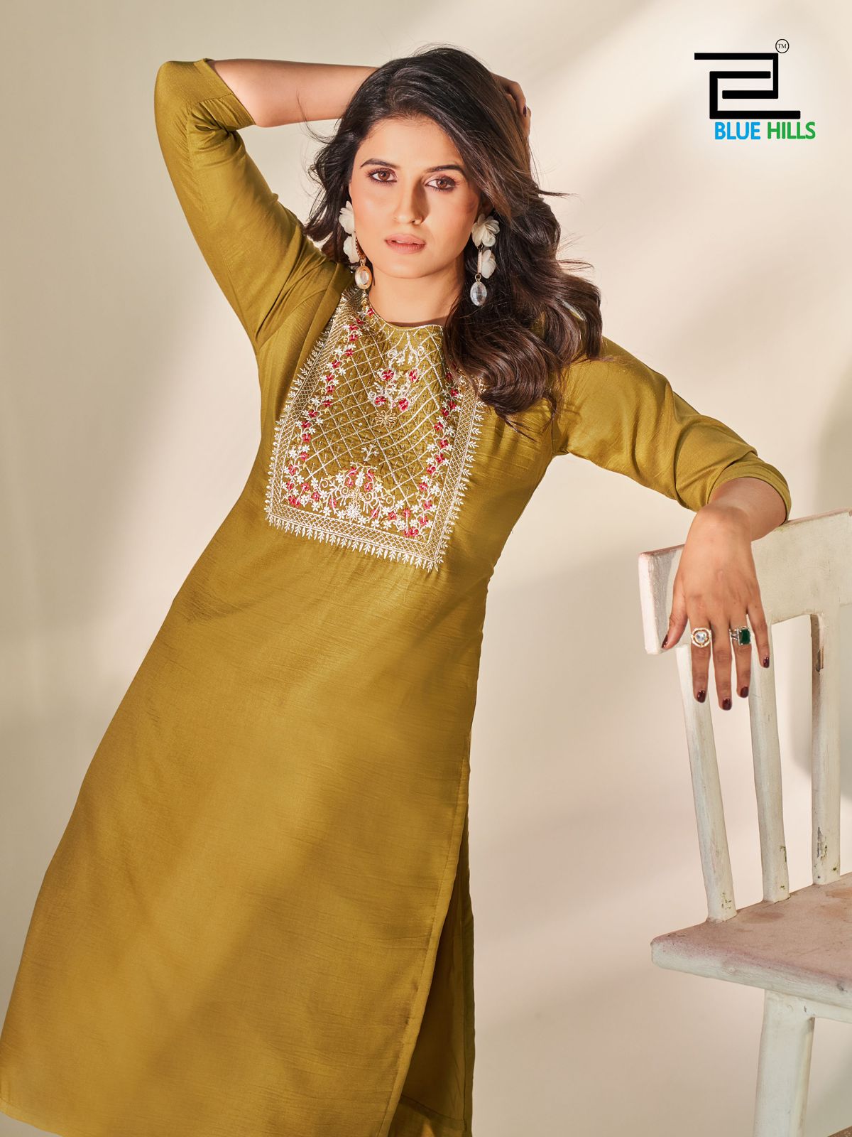 Sonia Blue Hills Silk Knee Length Kurtis Manufacturer Gujarat