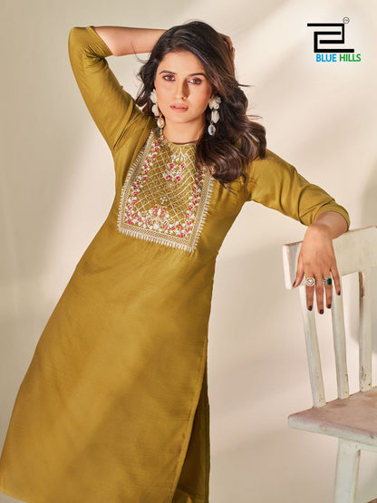 Sonia Blue Hills Silk Knee Length Kurtis Manufacturer Gujarat
