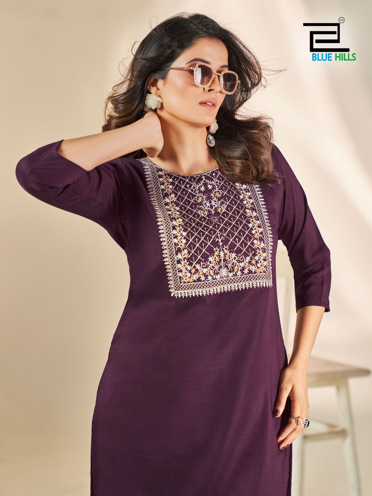 Sonia Blue Hills Silk Knee Length Kurtis Manufacturer Gujarat