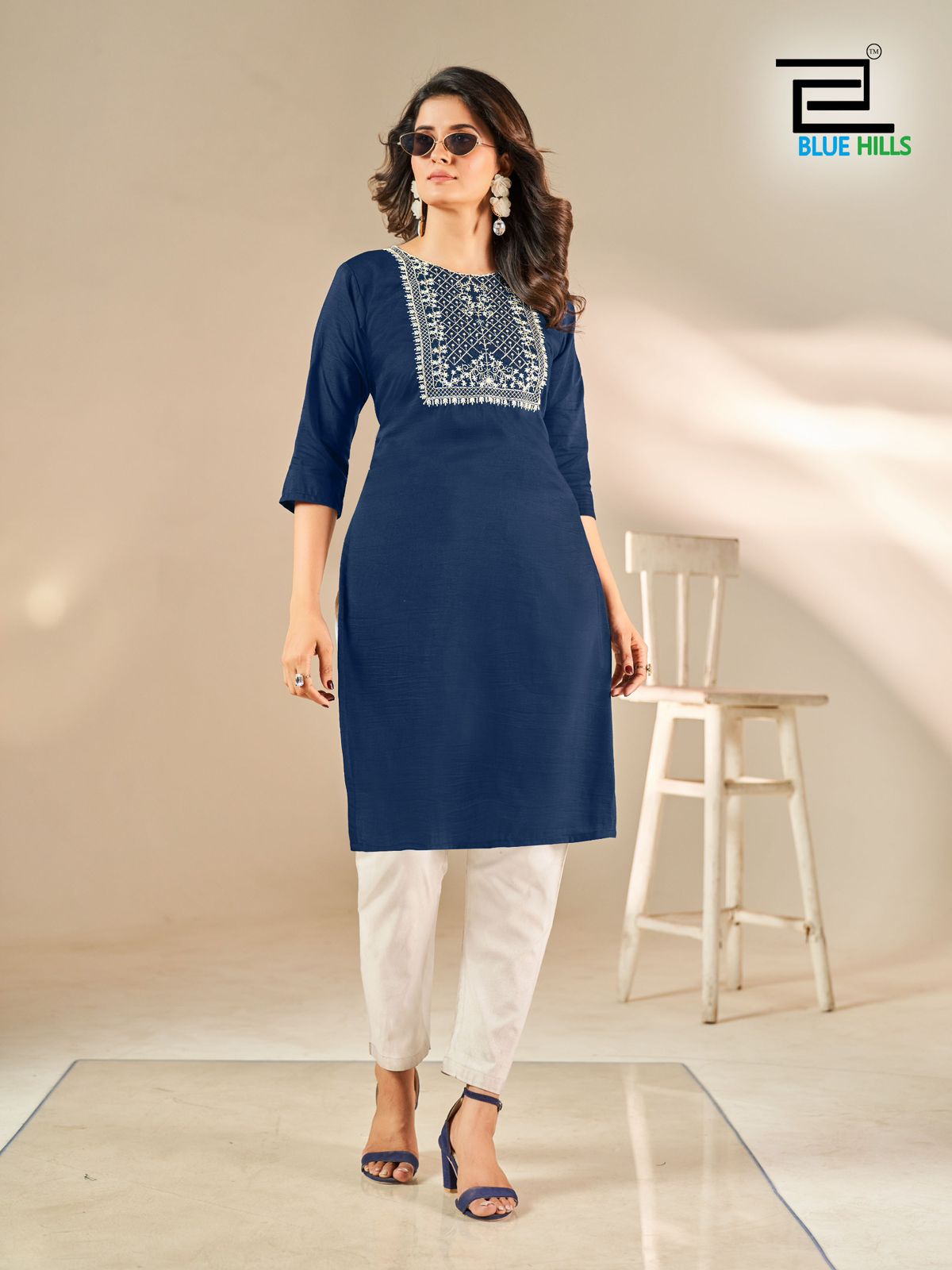 Sonia Blue Hills Silk Knee Length Kurtis Manufacturer Gujarat