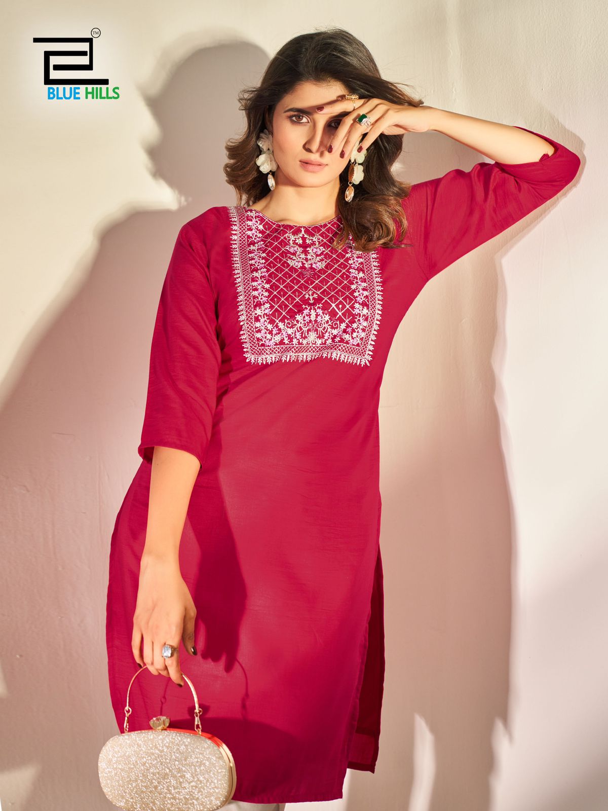 Sonia Blue Hills Silk Knee Length Kurtis Manufacturer Gujarat
