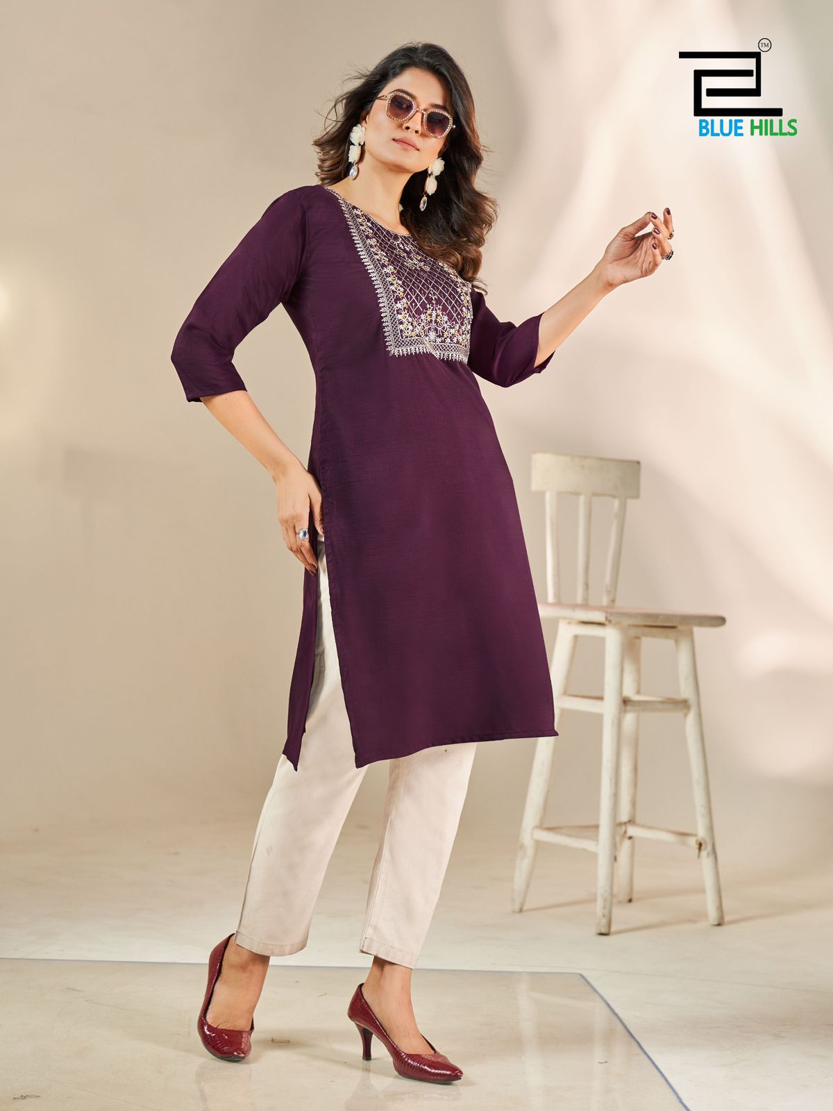 Sonia Blue Hills Silk Knee Length Kurtis Manufacturer Gujarat