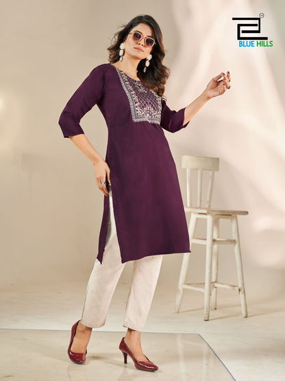 Sonia Blue Hills Silk Knee Length Kurtis Manufacturer Gujarat