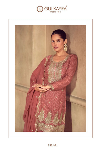 Sonika Gulkayra Designer Chinon Readymade Plazzo Style Suits Exporter India