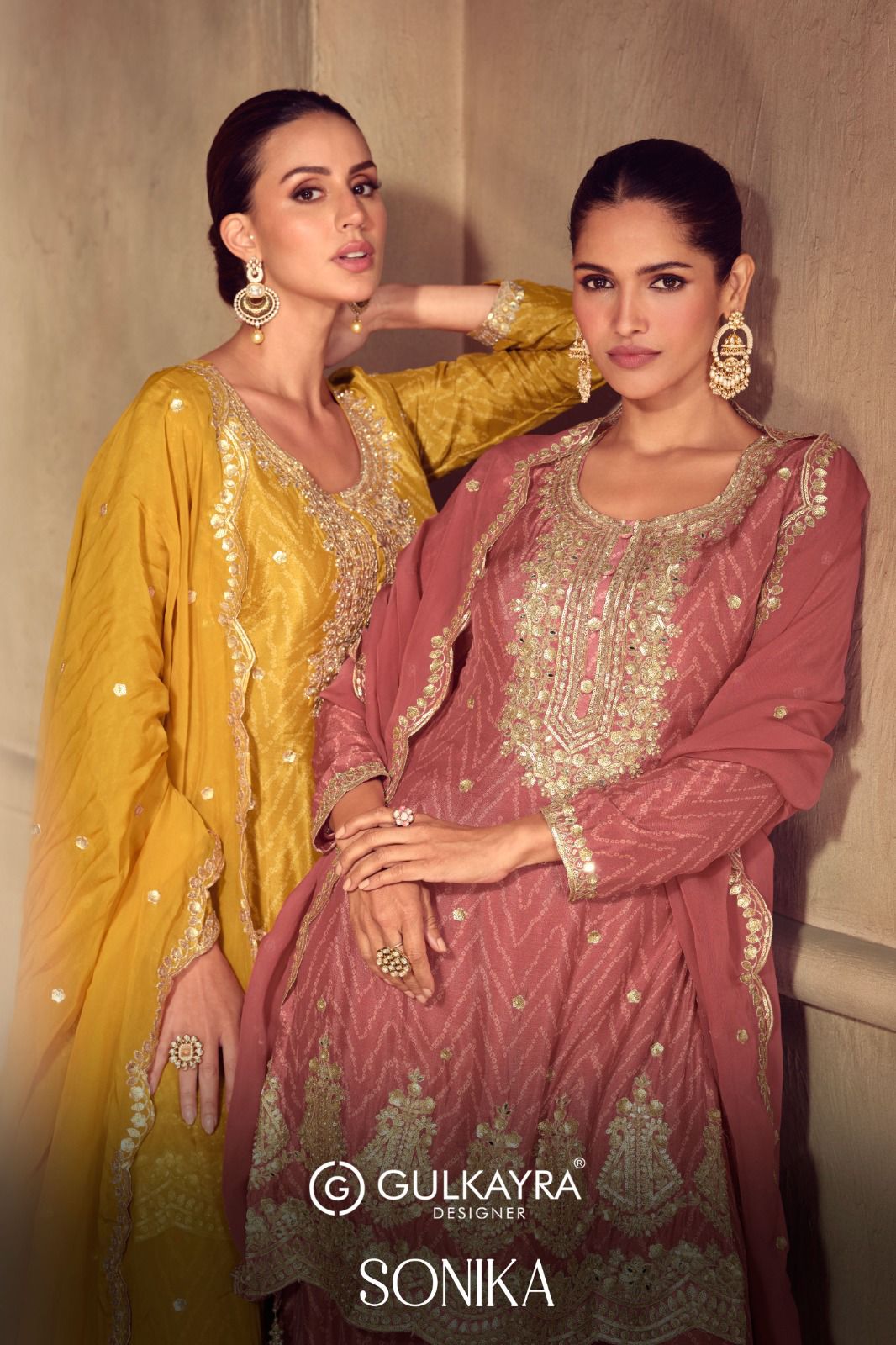 Sonika Gulkayra Designer Chinon Readymade Plazzo Style Suits Exporter India