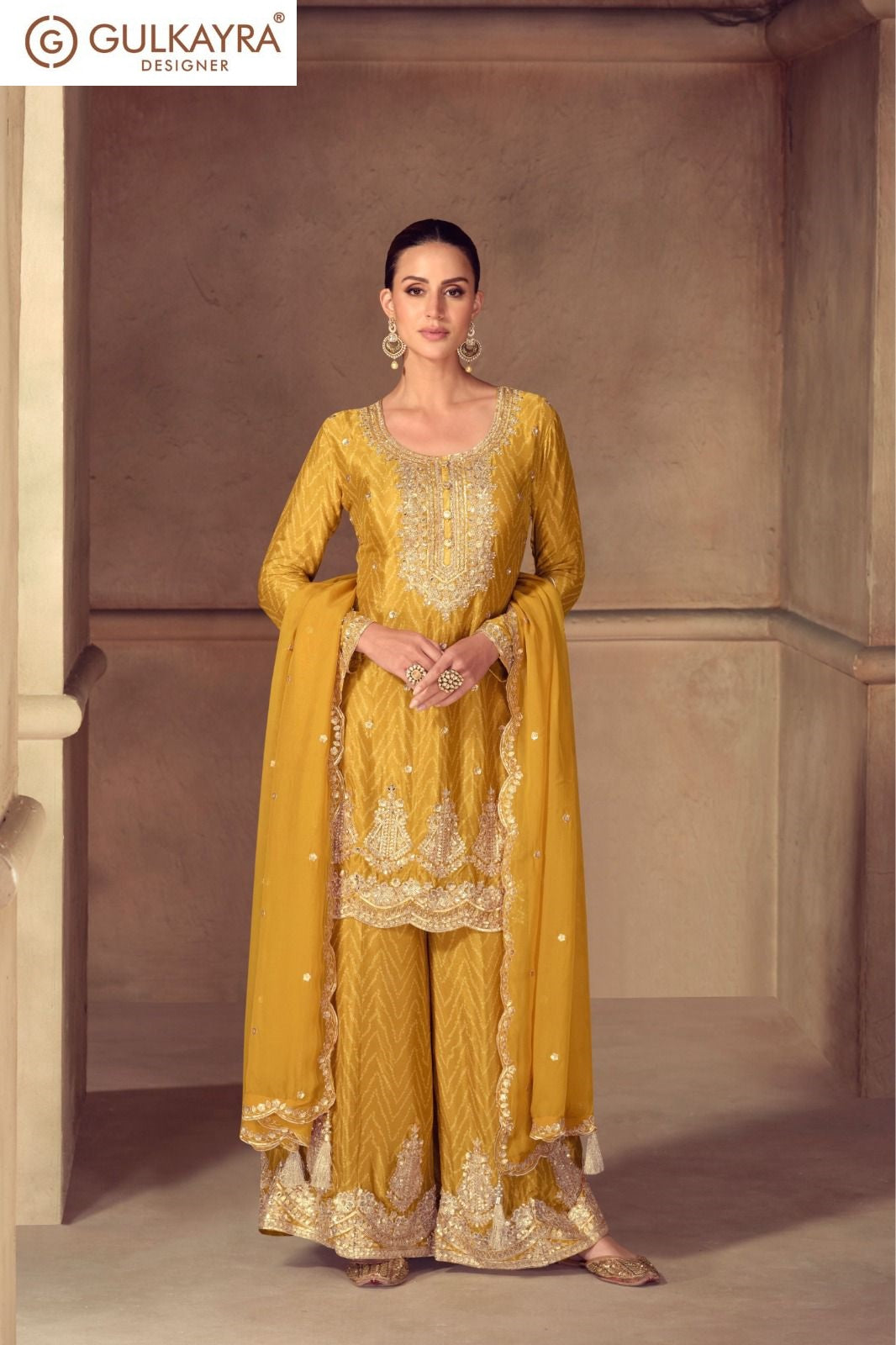 Sonika Gulkayra Designer Chinon Readymade Plazzo Style Suits Exporter India