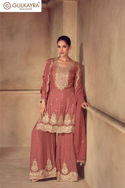 Sonika Gulkayra Designer Chinon Readymade Plazzo Style Suits Exporter India