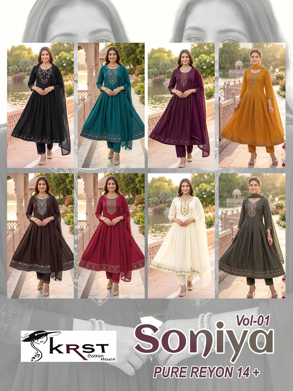 Soniya Vol 1 Krst Reyon Readymade Anarkali Suits Exporter Ahmedabad