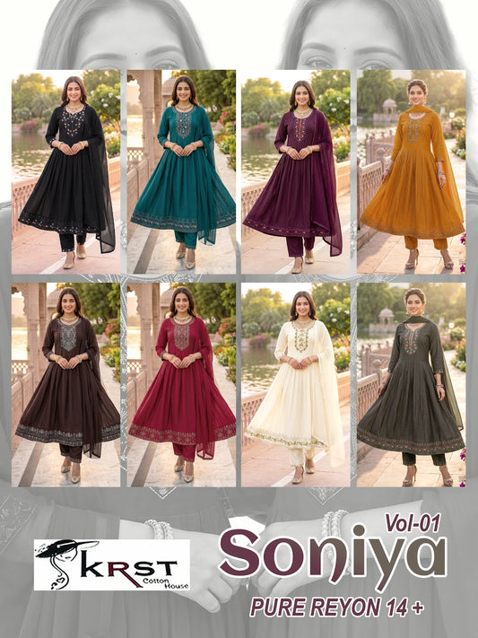 Soniya Vol 1 Krst Reyon Readymade Anarkali Suits Exporter Ahmedabad