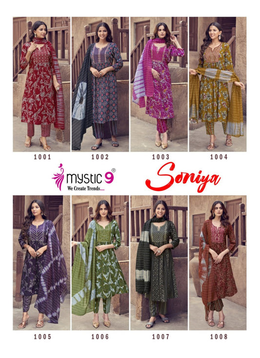 Soniya Vol 1 Mystic 9 Rayon Readymade Pant Style Suits Supplier Gujarat