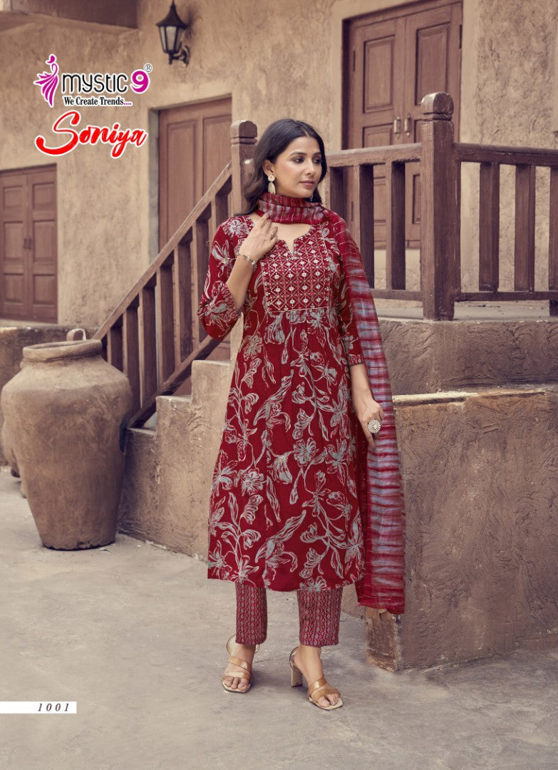 Soniya Vol 1 Mystic 9 Rayon Readymade Pant Style Suits Supplier Gujarat