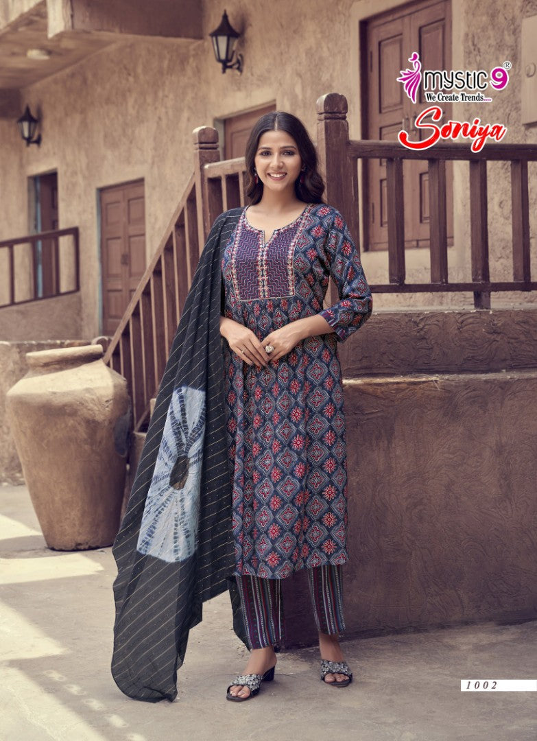 Soniya Vol 1 Mystic 9 Rayon Readymade Pant Style Suits Supplier Gujarat