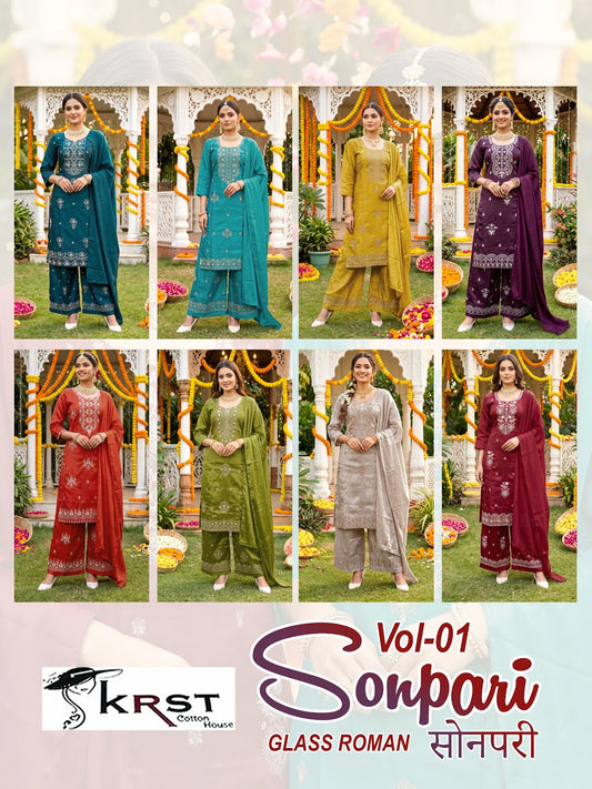 Sonpari Krst Roman Readymade Plazzo Style Suits Exporter