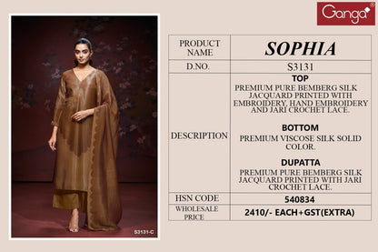 Sophia 3131 Ganga Premium Bemberg Plazzo Style Suits Wholesale Rate