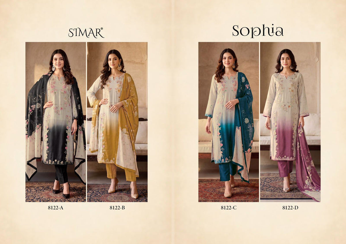Sophia Simar Twill Organza Pant Style Suits Wholesale Rate