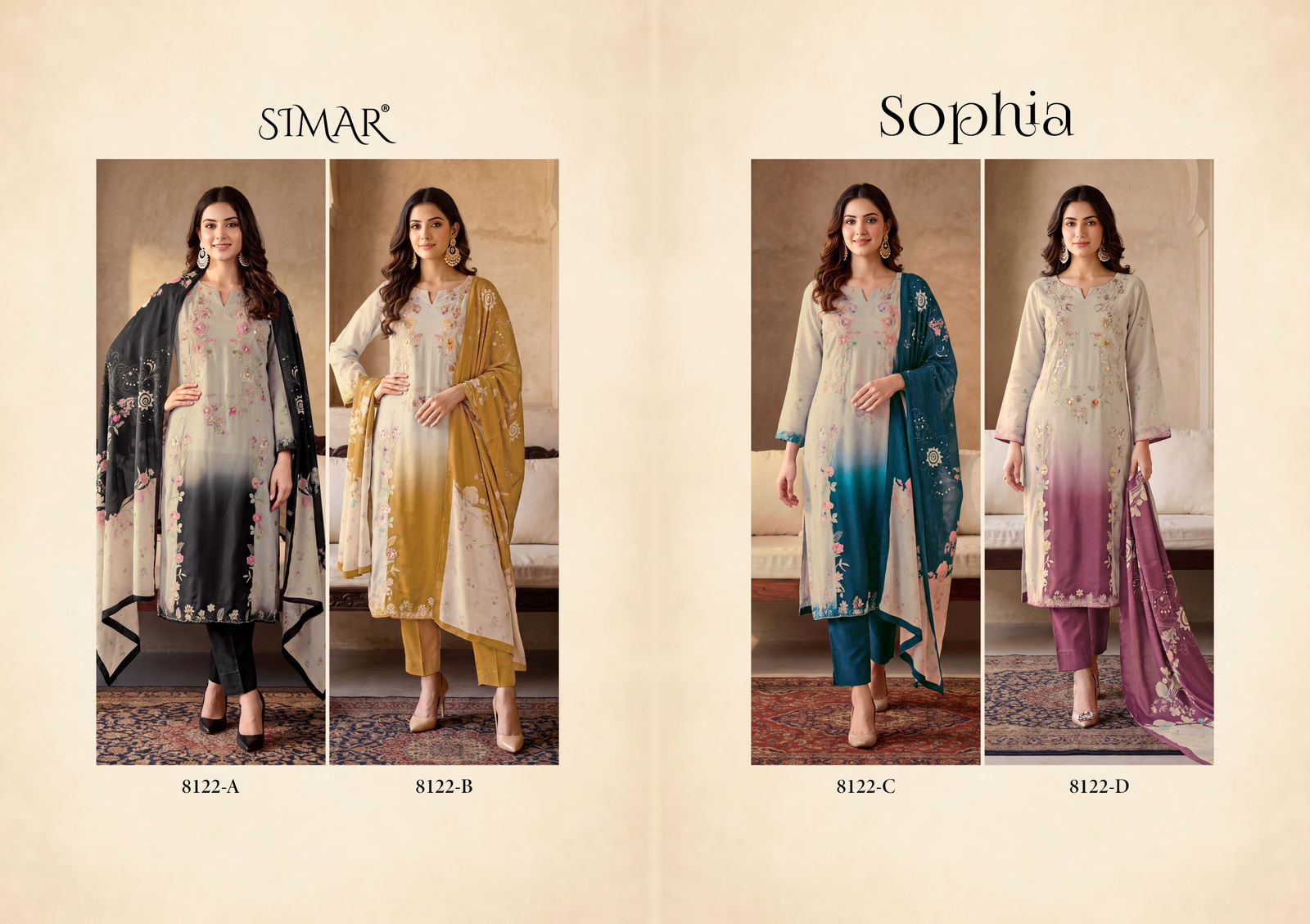 Sophia Simar Twill Organza Pant Style Suits Wholesale Rate