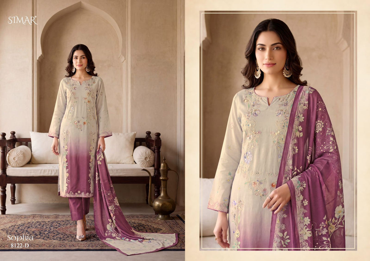Sophia Simar Twill Organza Pant Style Suits Wholesale Rate