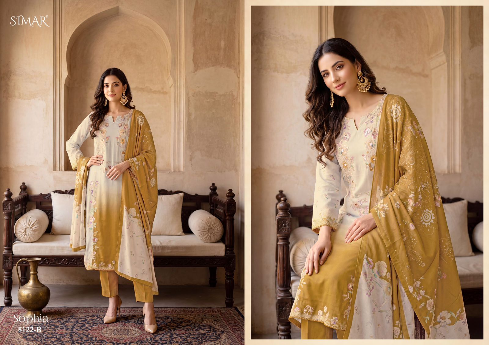 Sophia Simar Twill Organza Pant Style Suits Wholesale Rate