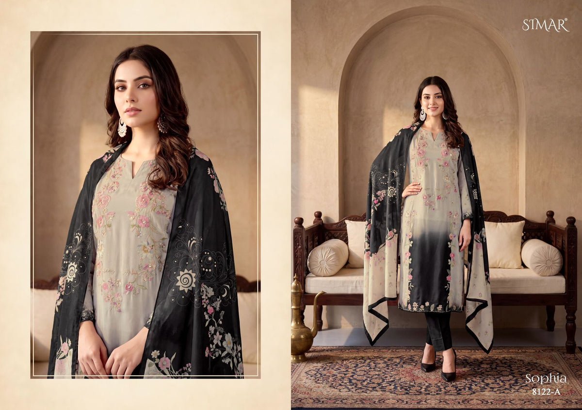 Sophia Simar Twill Organza Pant Style Suits Wholesale Rate