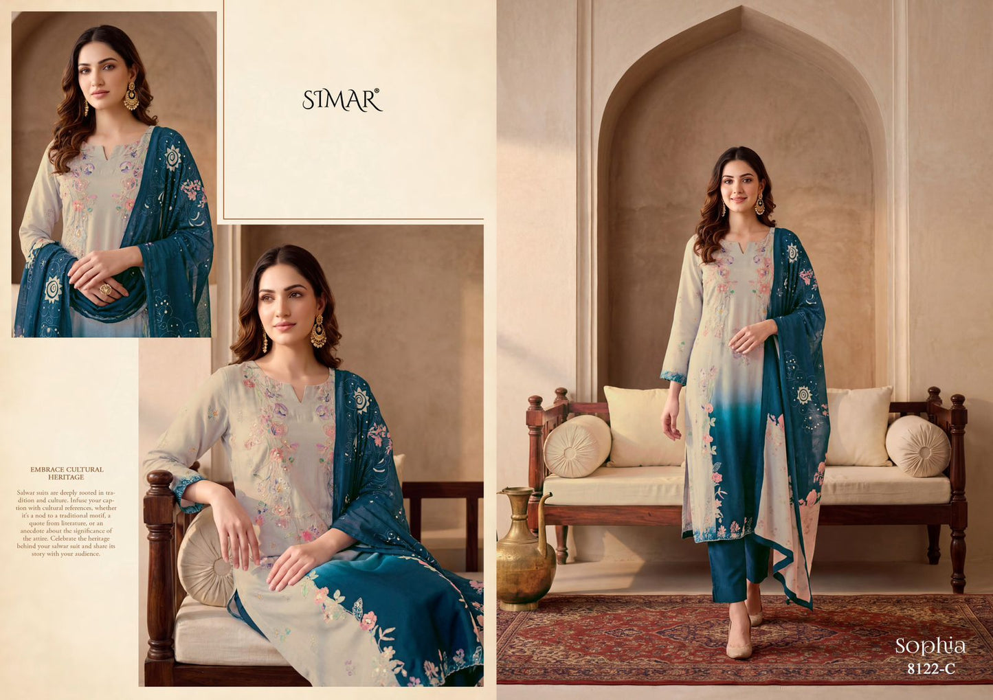 Sophia Simar Twill Organza Pant Style Suits Wholesale Rate
