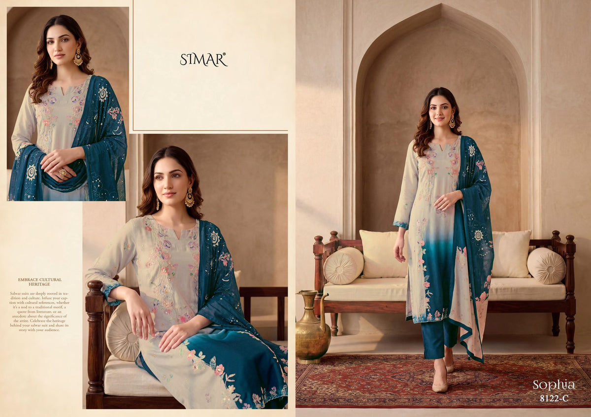 Sophia Simar Twill Organza Pant Style Suits Wholesale Rate