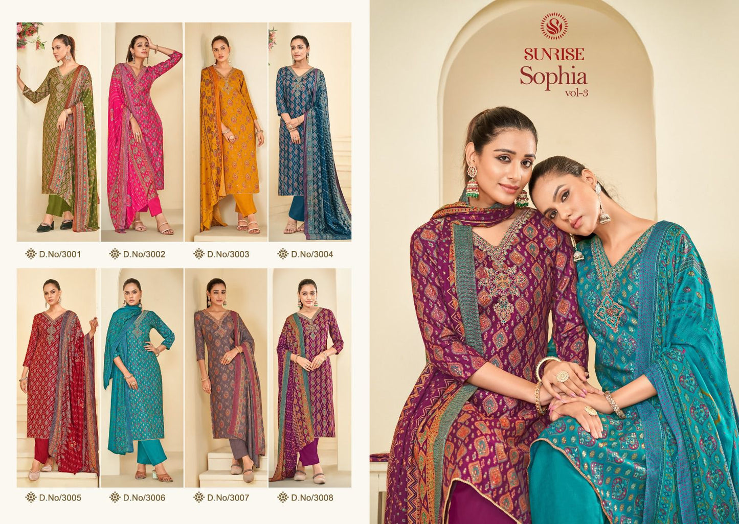 Sophia Vol 3 Sunrise Viscose Pashmina Suits Wholesaler Ahmedabad