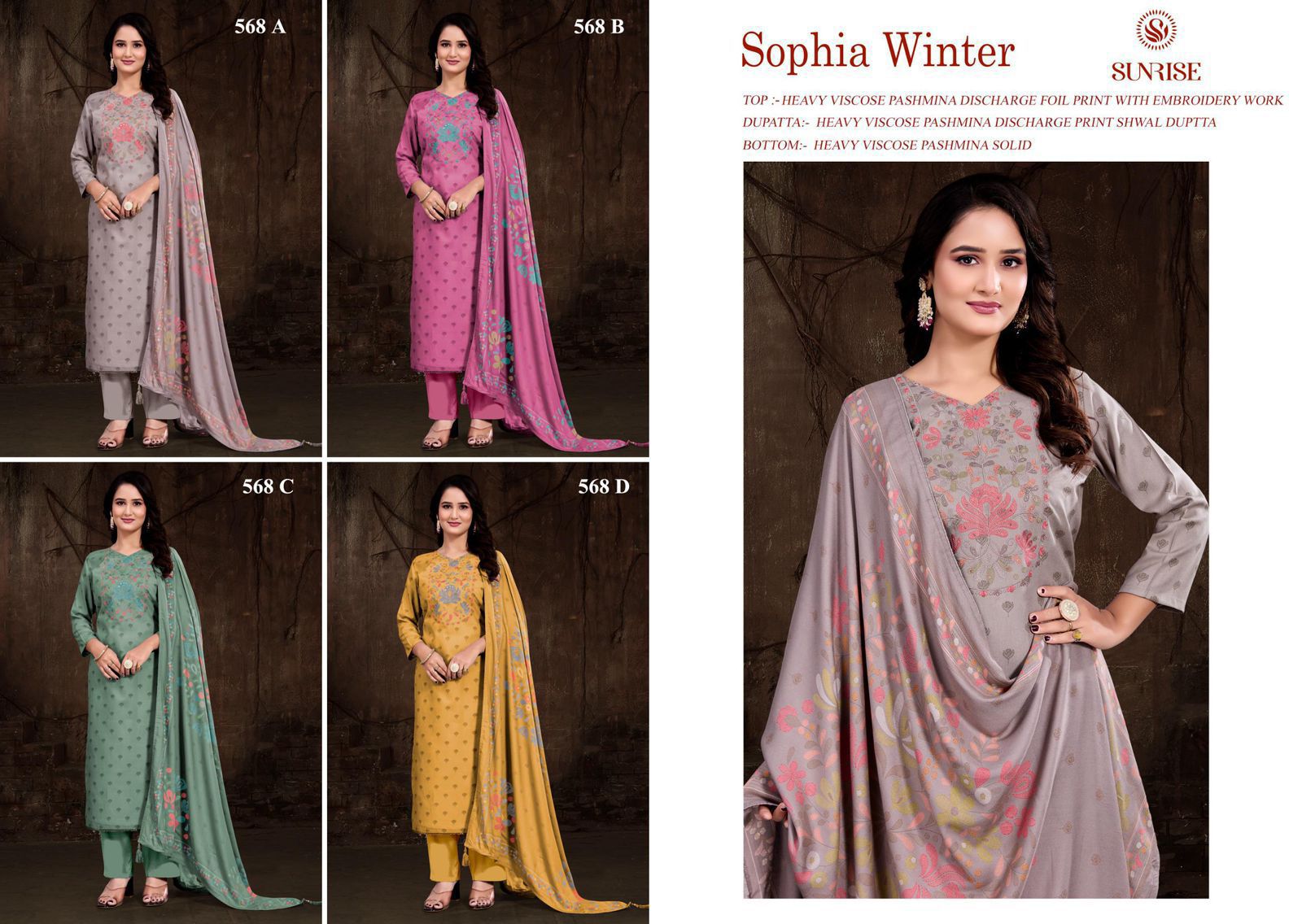 Sophia Winter Sunrise Pashmina Suits Exporter Ahmedabad
