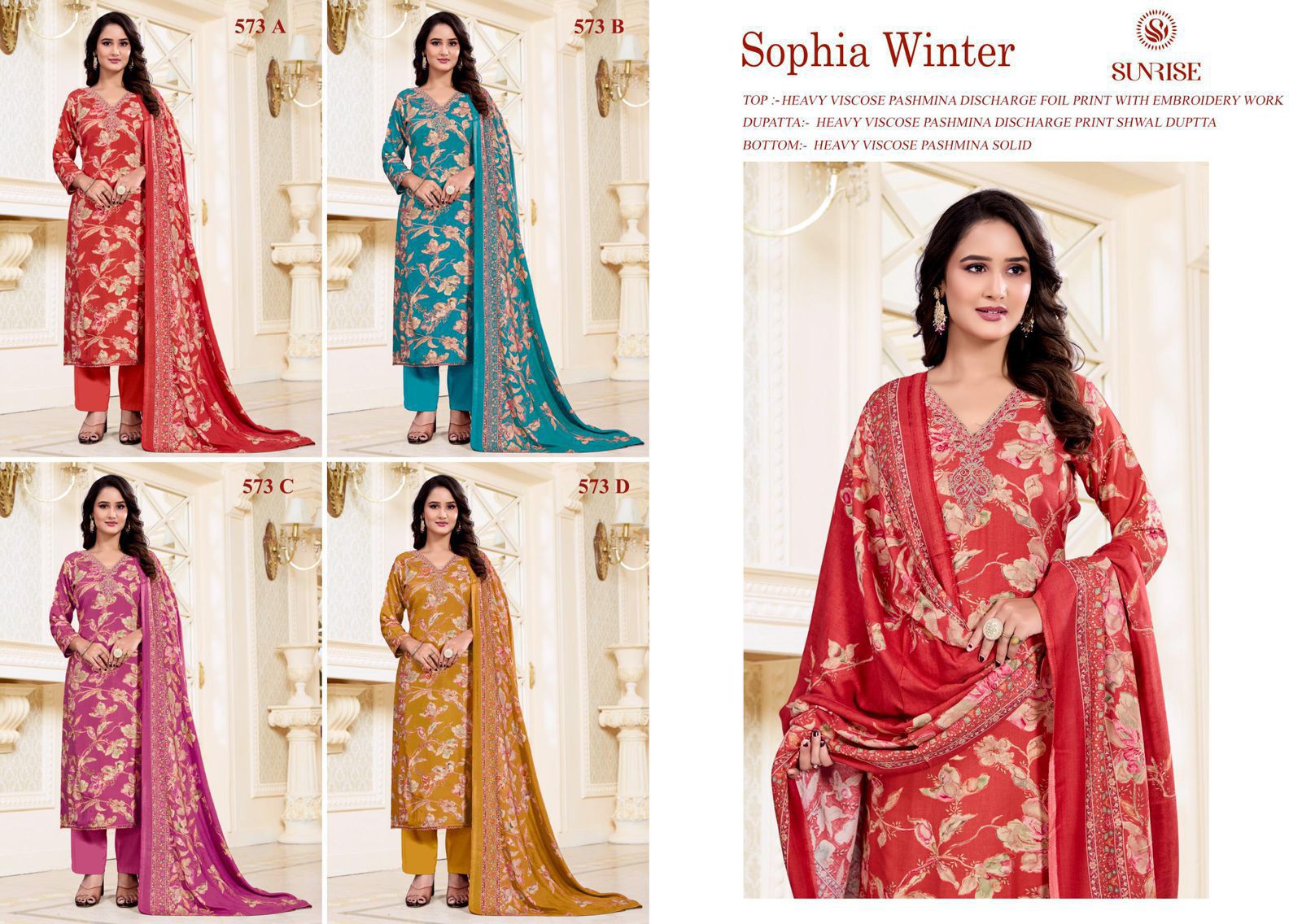 Sophia Winter Sunrise Pashmina Suits Exporter Ahmedabad