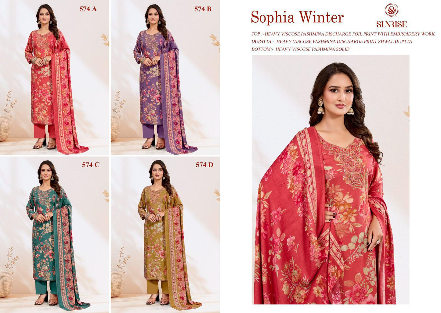 Sophia Winter Sunrise Pashmina Suits Exporter Ahmedabad